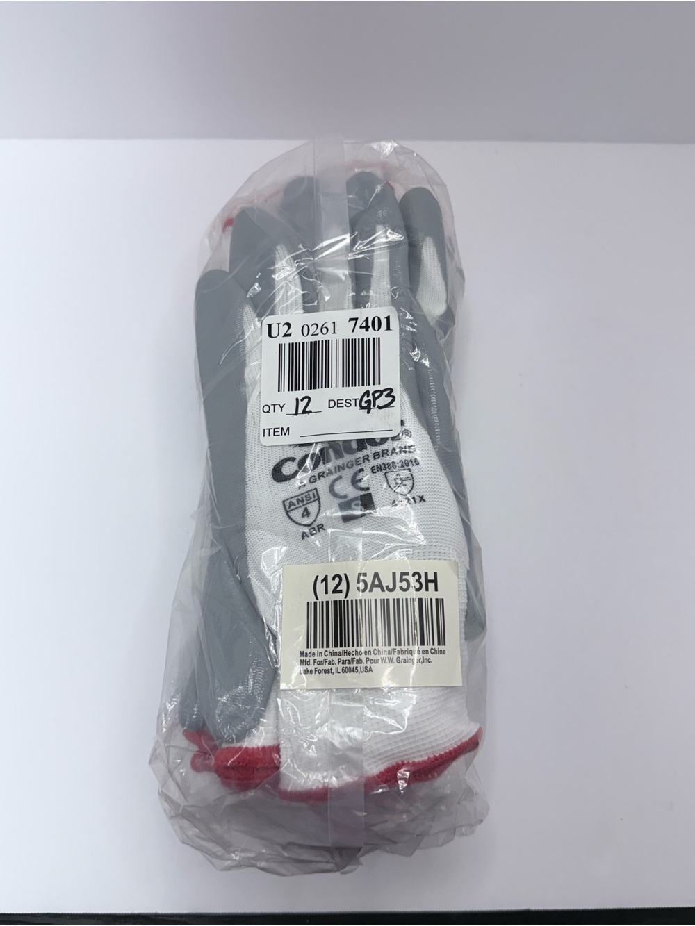 Gray Coated Work Gloves with Red Cuff - Pack of 12